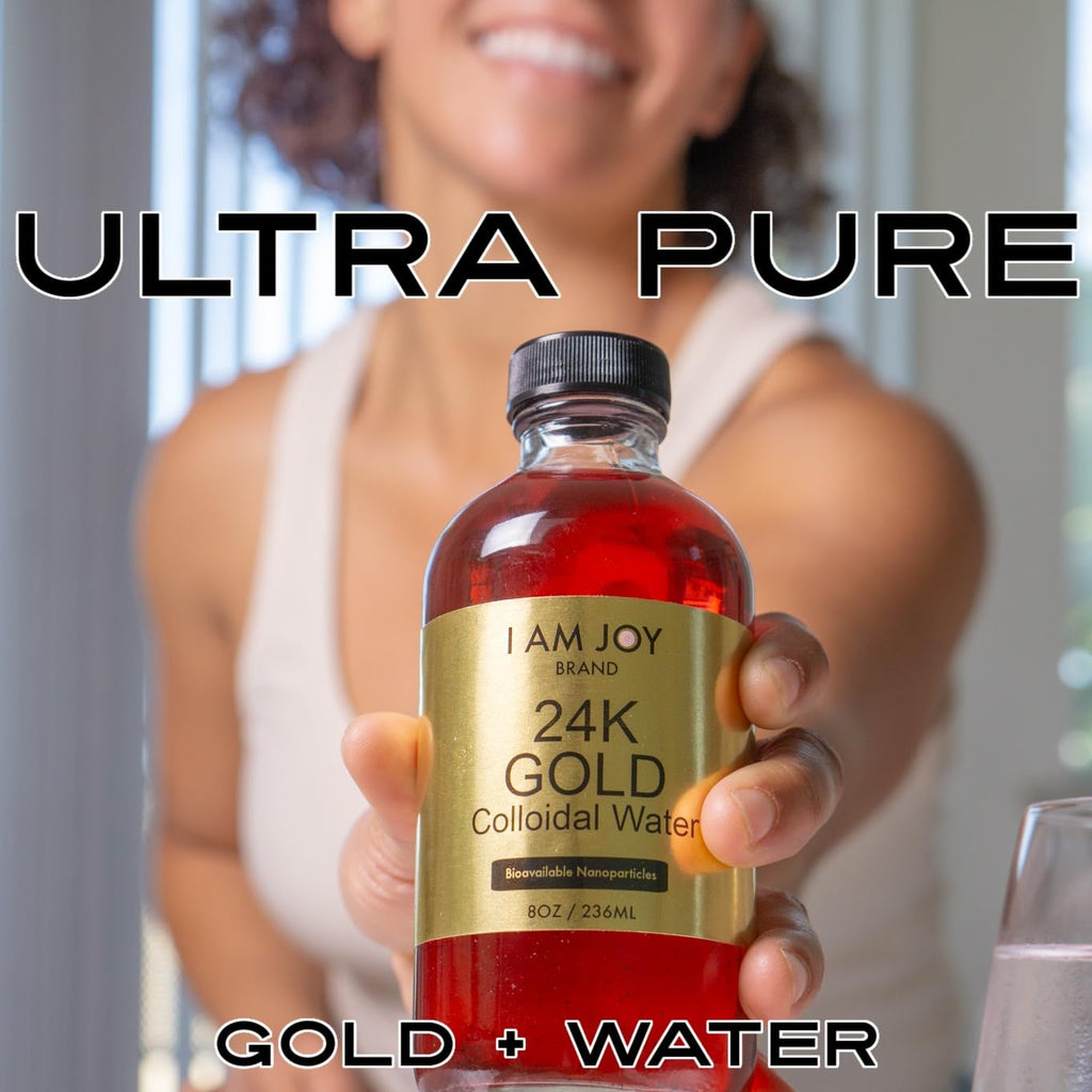 I Am Joy co. Liquid Colloidal Gold 24k 99.99% Pure 100ppm Ruby Red Water Based All Natural Electrolysis 4oz Glass Bottle