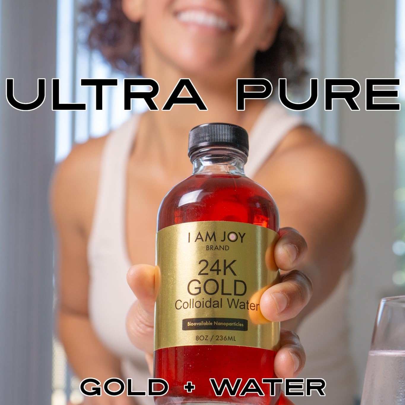 I Am Joy co. Liquid Colloidal Gold 24k 99.99% Pure 100ppm Ruby Red Water Based All Natural Electrolysis 4oz Glass Bottle