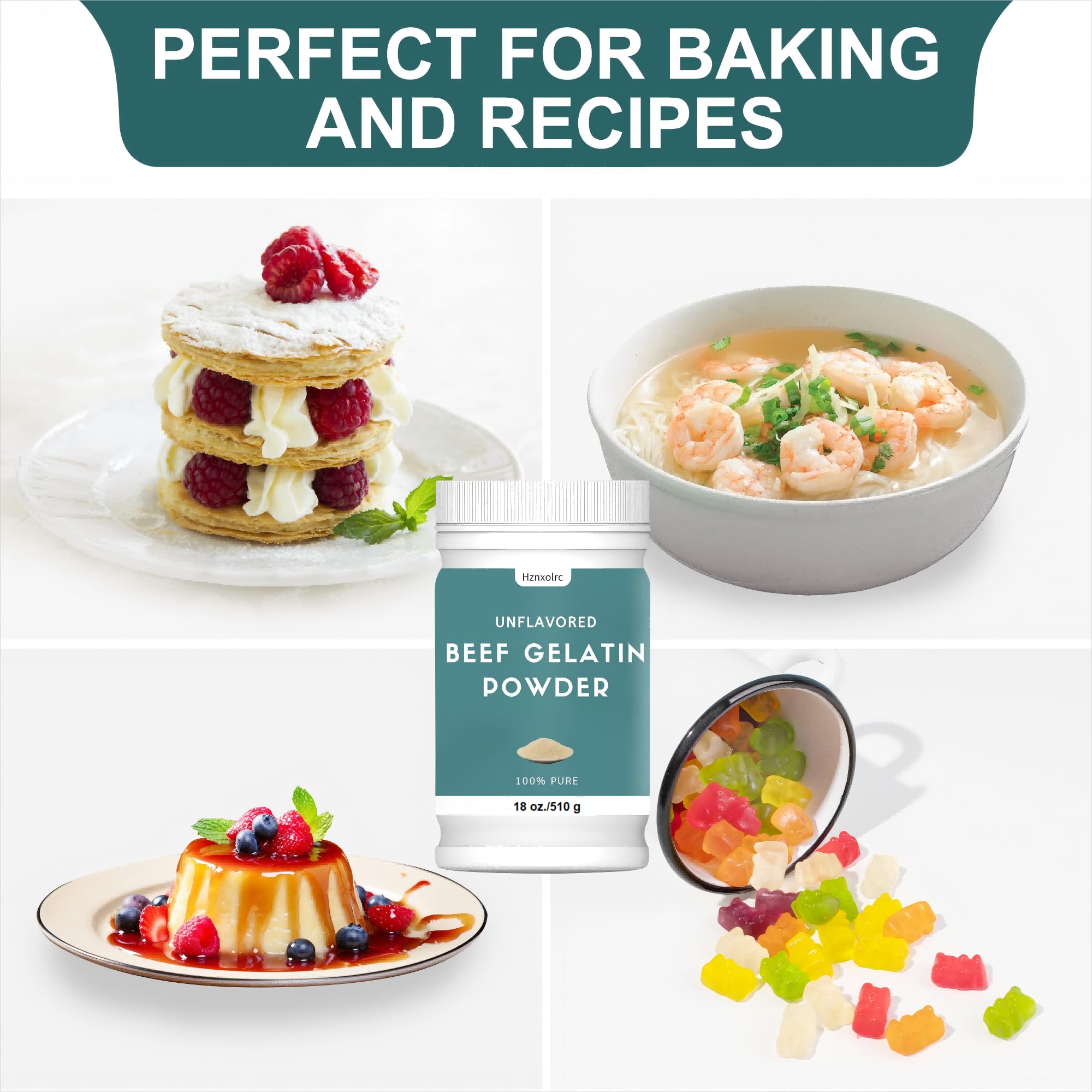 6 oz Beef Gelatin Powder Unflavored Food Grade, Natural Thickener, Rich in Collagen, Used in Jellies, Puddings, Candies, Dairy Products, Jams and Other Foods
