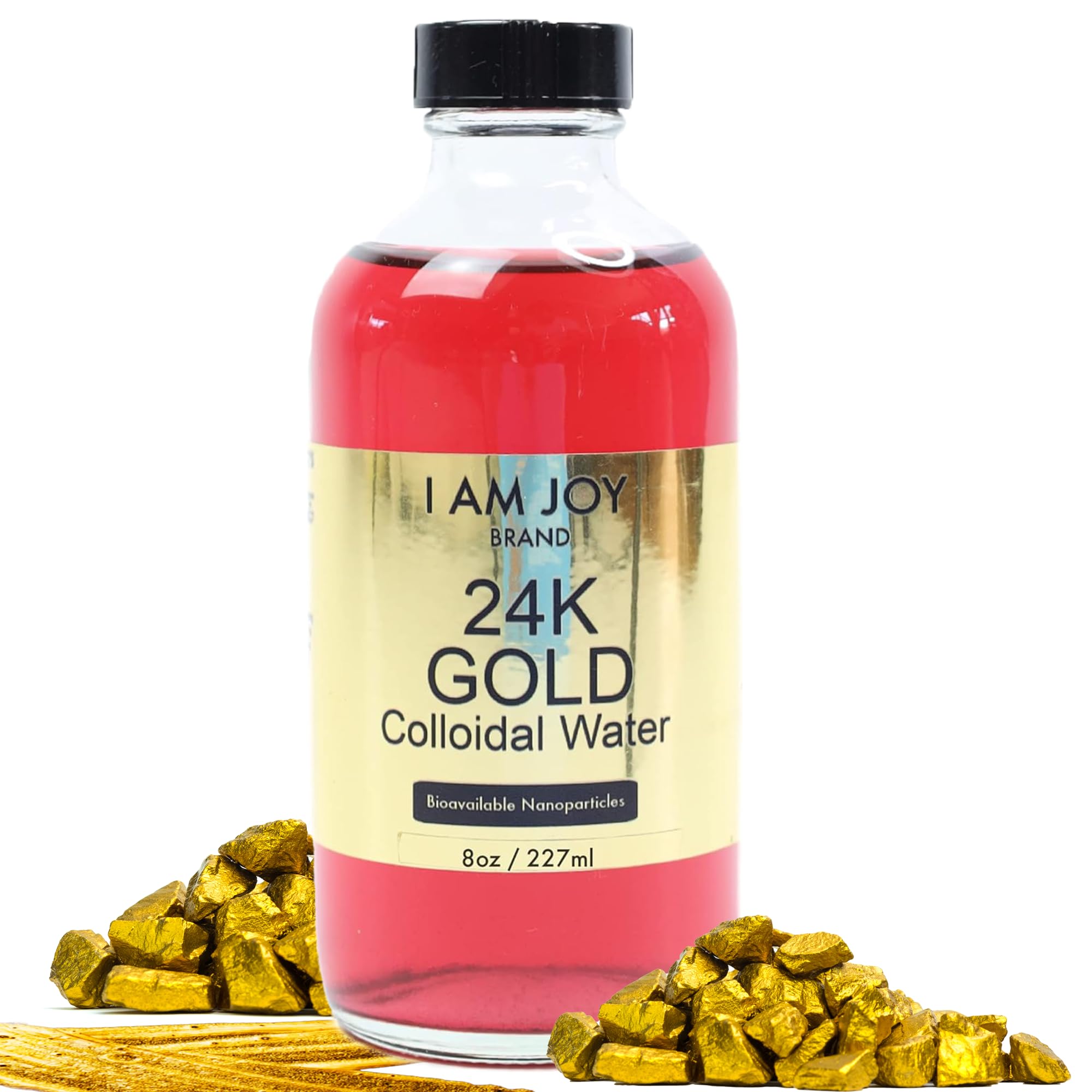 I Am Joy co. Liquid Colloidal Gold 24k 99.99% Pure 100ppm Ruby Red Water Based All Natural Electrolysis 4oz Glass Bottle