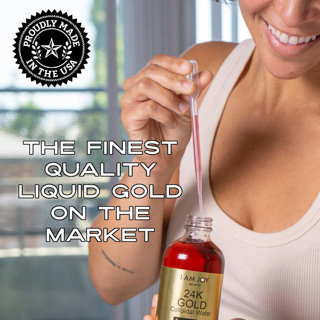 I Am Joy co. Liquid Colloidal Gold 24k 99.99% Pure 100ppm Ruby Red Water Based All Natural Electrolysis 4oz Glass Bottle