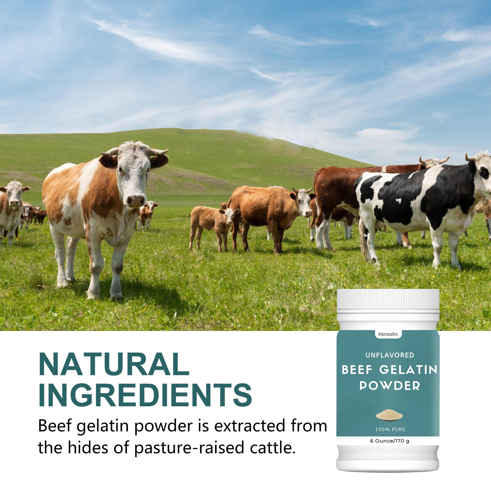 6 oz Beef Gelatin Powder Unflavored Food Grade, Natural Thickener, Rich in Collagen, Used in Jellies, Puddings, Candies, Dairy Products, Jams and Other Foods